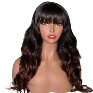 20” Long Wavy Ombre Fringe Wig with Bangs - Human Hair Blend