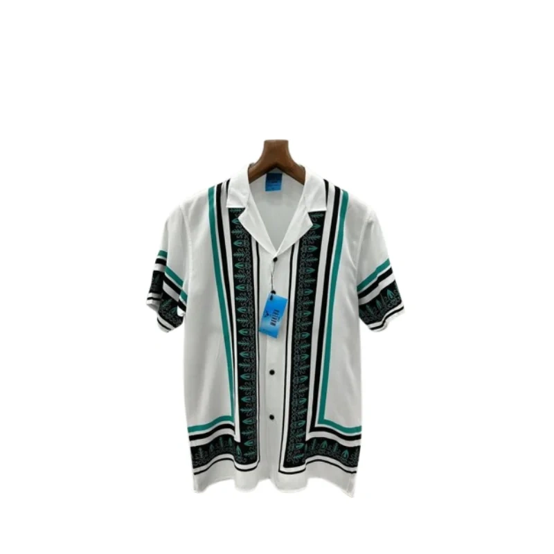 Men's Vintage Short Sleeve Geometric Print Camp Shirt - Stylish Pattern Design
