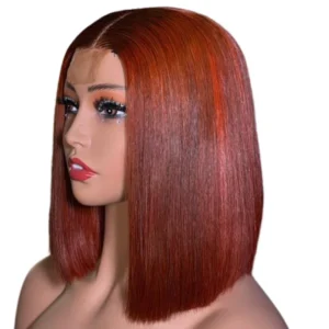 Elegant 10” Luxury Cajun bone Women's Copper Red Bob Wig - Straight Human Hair Lace Wig