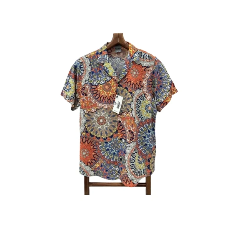 Men's VintagenShort Sleeve Mandala Print Camp Shirt - Bohemian Style Top