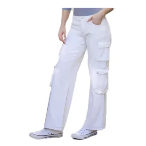 White 8-Pocket Cargo Pants – Functional & Trendy