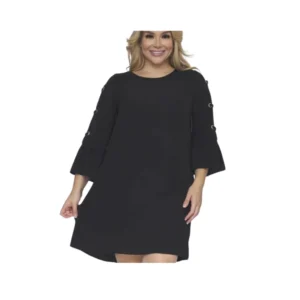 Beautiful Plus-Size Black Shift Dress with Bell Sleeves