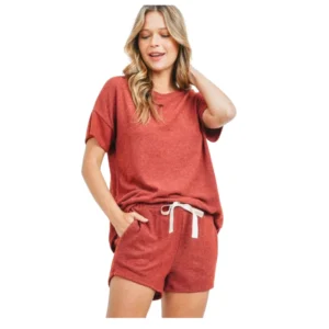 Perfect Peach Beautiful Two-Piece Shorts & Top Set in Rust – Laid-Back & Stylish
