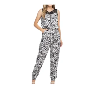 Women's Sleeveless Patterned Jumpsuit with Lace Detail
