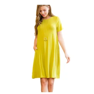 Zenana Short Sleeves WSB Lemon Green Short Dress with Pockets