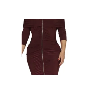 Beautiful Off-Shoulder Ruched Midi Dress with Zip Detail