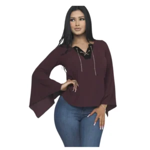 Very Stylish Plum Top with Gold Chain Lace-Up – Elegant & Chic