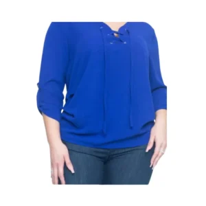 Classic Women's Royal Blue Lace-Up Blouse