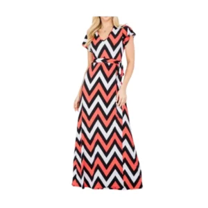 Beautiful Women's Chevron Print Maxi Dress with Tie Waist