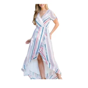 Elegant Striped Wrap Maxi Dress