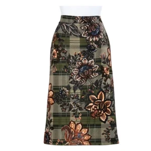 Elegant Green Multi-Floral Pencil Skirt – Timeless & Chic