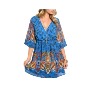 Beautiful Paisley Print 3/4 Sleeve Wrap Mini Dress
