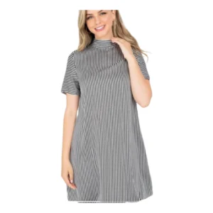 Beautiful Striped Mock Neck Short Sleeve Mini Dress