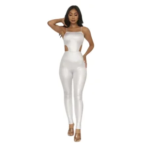 Super cute shiny silver cutout sides bodycon jumpsuit