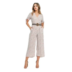 Beautiful short tie sleeves belted 3/4 jumpsuit