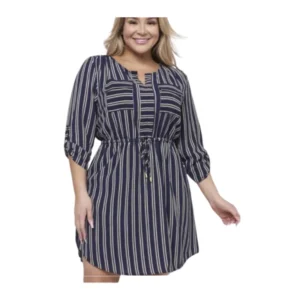 Beautiful Striped 3/4 Sleeve Mini Dress with Drawstring Waist
