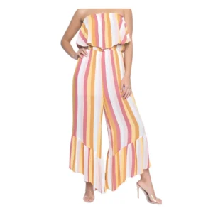 Beautiful multicolor stripes flare hem tube jumpsuit