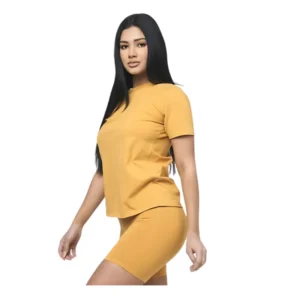 Effortless Style with the Mustard Round Neck T-Shirt & Shorts Set