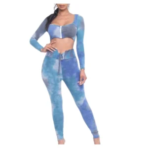 Stand Out in Style with the Blue Tie-Dye 2-Piece Crop Top & Pant Set