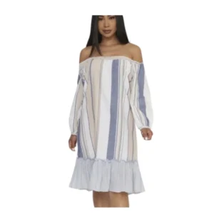 Striped Off-the-Shoulder Dress with Ruffle Hem
