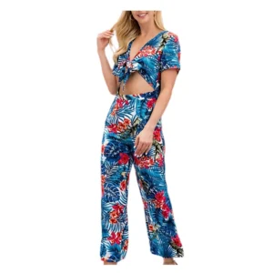Vibrant & Chic: Blue Multi-Floral Ankle-Length Jumpsuit
