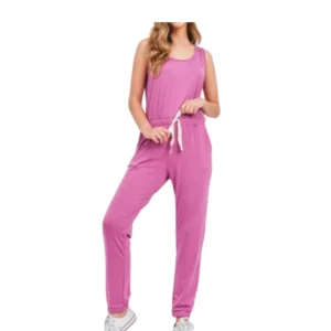 Classic Sleeveless Knit Lounge Jumpsuit with Drawstring Waist