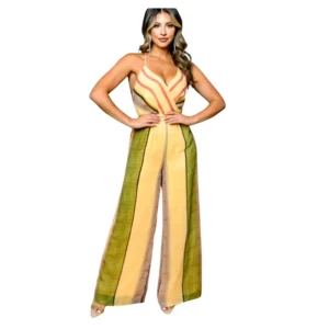 Women's Striped Wide-Leg Jumpsuit with Crisscross Front
