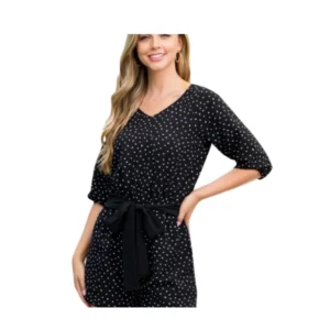 Elegant Polka Dot V-Neck Midi Dress with Tie Waist