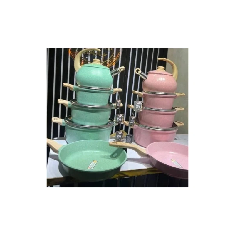 5pcs UCC Life Granite Cookware Set - Mint Green & Pink