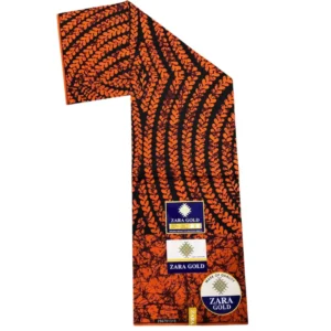 Zara Gold Wax Print Fabric - Orange & Black African Ankara for Dresses & Crafts - 5 Yards