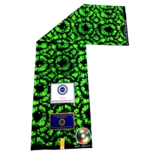 U&JB High Fashion Guaranteed Real Wax Print Fabric - Vibrant Green Abstract Circles - 5 Yards