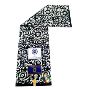 U&JB High Fashion Guaranteed Real Wax Print Fabric - Black & White Abstract Swirls - 5 Yards