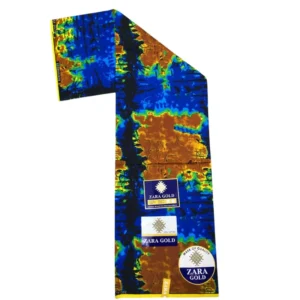 Zara Gold Wax Print Fabric - Abstract Blue & Brown Landscape Print - 5 Yards