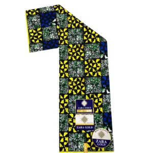 Zara Gold Wax Print Fabric - Geometric Blue, Yellow & Green African Ankara - 5 Yards