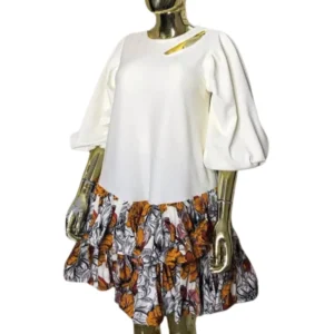 Women's Elegant Cream & Floral Ruffled Mini Gown - Stylish Casual Wear