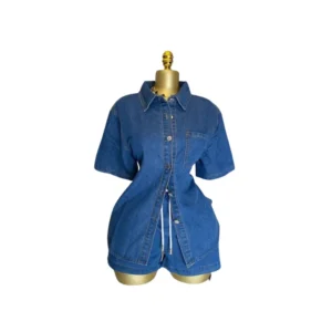 Beautiful Women's Oversized Denim Shirt & Shorts Set - Casual Two-Piece Playsuit