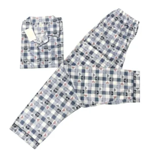 Unisex Cute Heart Plaid Cotton Pajama Set