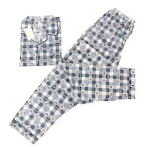 Unisex Cute Heart Plaid Cotton Pajama Set - Comfortable Lounge & Sleepwear