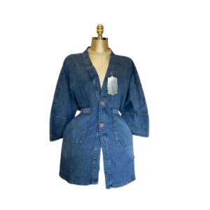 Beautiful Women's Blue Denim Wrap Coat - Casual Longline Kimono Jacket