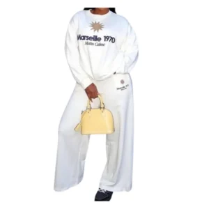 Beautiful Women's Cream Graphic Loungewear Set - Sweatshirt & Wide-Leg Pants