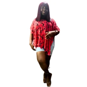Vibrant Red Crochet Lace Poncho Top - Stylish & Breathable