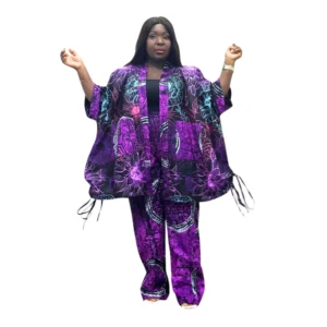 Vibrant African Print Two-Piece Set - Kimono Top & Wide-Leg Pants