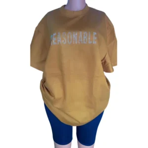 Mustard Yellow Rhinestone Oversized Unisex T-Shirt | Relaxed Fit Crew Neck Tee