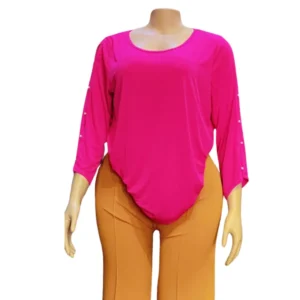 Women's Hot Pink Asymmetric Dolman Sleeve Top