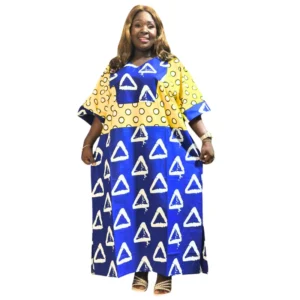 Sunny Yellow & Royal Blue Geometric Kaftan Dress - Polka Dots & Triangles