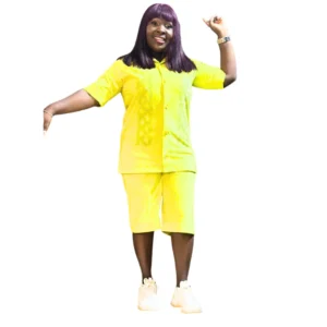 Vibrant Yellow Embellished Velour Top & Shorts Set - Comfortable Loungewear