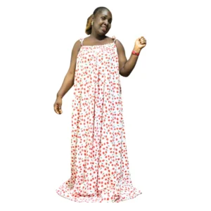 Women's White Cherry Print Spaghetti Strap Maxi Dress - Loose Fit & Comfortable