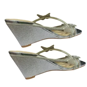 Dazzling Silver Rhinestone Wedge Sandals | Sparkly Slip-On Heels