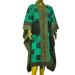 Bold Green & Black Abstract Print Kaftan Robe - Stylish & Flowing kimono