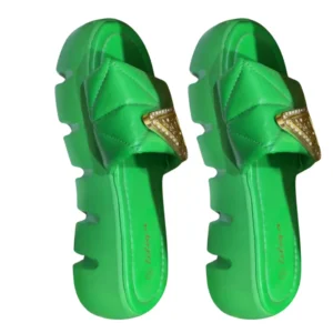 Stylish Quilted Emerald Green Platform Slides | Chunky Sole Comfort Slippers